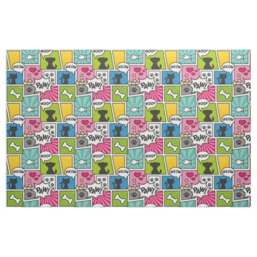 Comic Book Style Pet Pattern Fabric