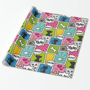 Comic Book Style Pet Pattern Wrapping Paper