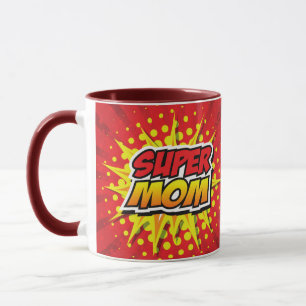 Comic Book Style Red and Yellow Super Mom Mug