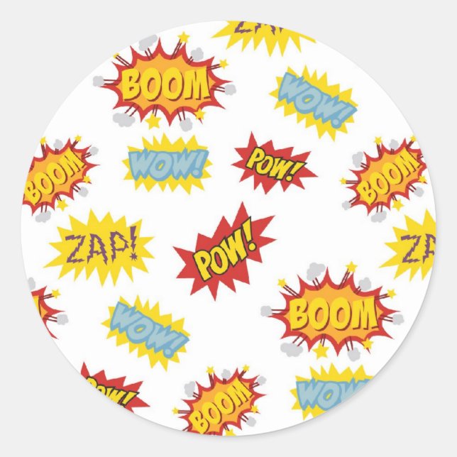 Comic book style sound effect pattern classic round sticker (Front)