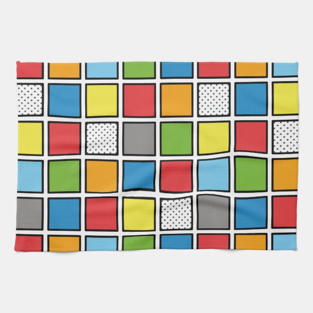 Comic Book Style Squares Kitchen Towel (Horizontal)
