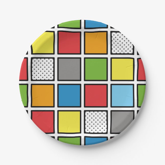 Comic Book Style Squares Paper Plates (Front)