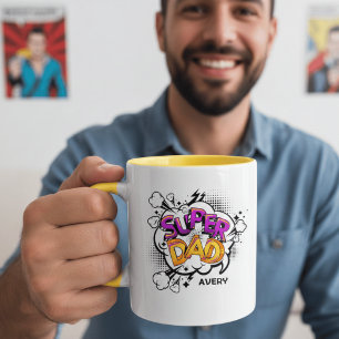 Comic Book Style Super Dad Personalized Name Coffee Mug