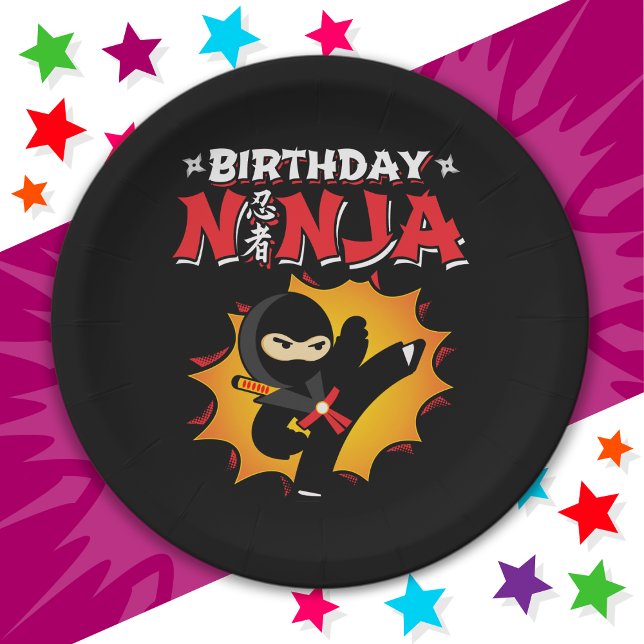 Comic Book Style Super Party Birthday Ninja Paper Plates (Creator Uploaded)