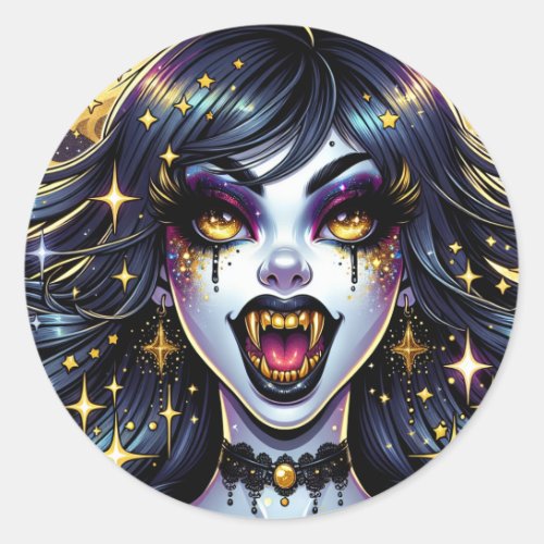 Comic Book Style Vampire Halloween Party  Classic Round Sticker