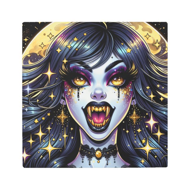 Comic Book Style Vampire Halloween Party  Metal Print (Front)