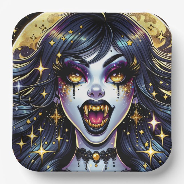 Comic Book Style Vampire Halloween Party  Paper Plates (Front)