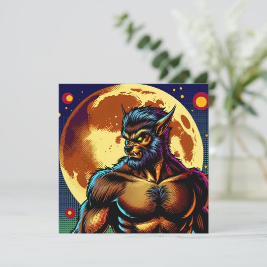 Comic Book Style Werewolf in Front of Full Moon (Standing Front)