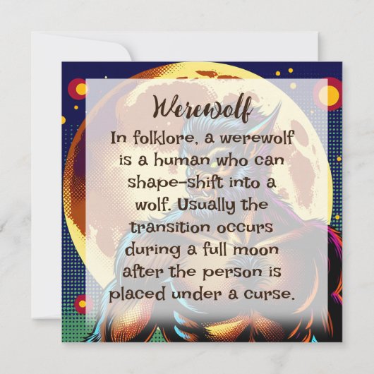 Comic Book Style Werewolf in Front of Full Moon (Back)