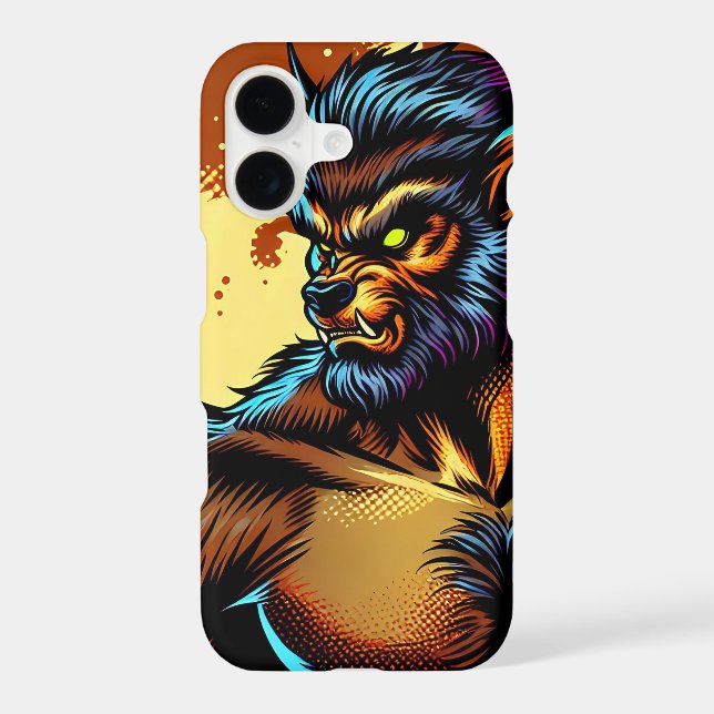 Comic Book Style Werewolf in Front of Full Moon iPhone Case (Back)