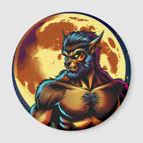 Comic Book Style Werewolf in Front of Full Moon Magnet