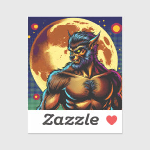 Comic Book Style Werewolf in Front of Full Moon Sticker