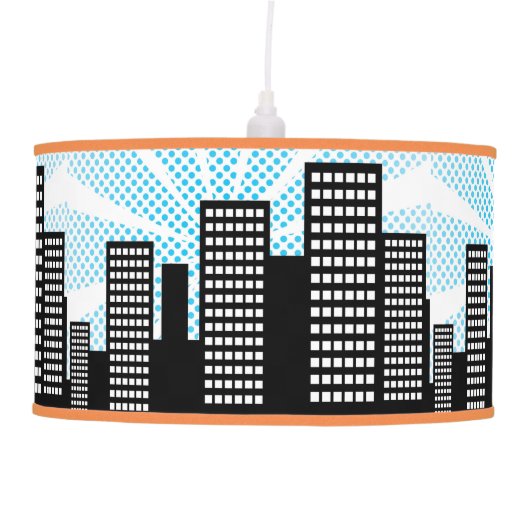 Comic Book Super Hero Boys Bedroom Decor Blue City Pendant Lamp (Front)