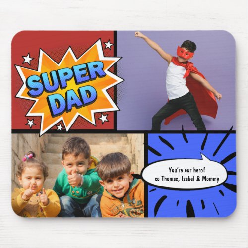 Comic Book Super Hero Dad Photo From Kids Mouse Pad