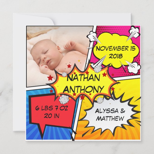 Comic Book Superhero Birth Announcement (Front)