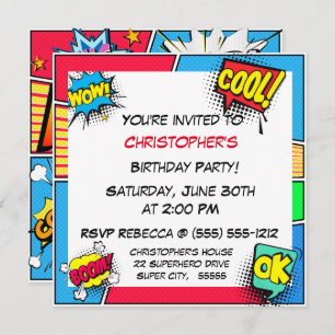 Comic Book Superhero Birthday Boy Custom Invitation