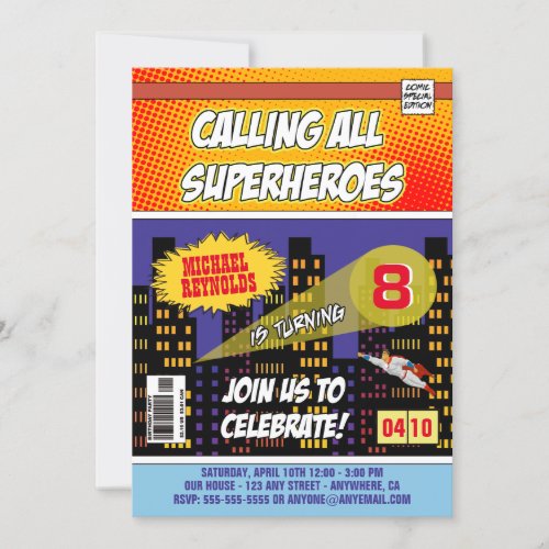 Comic Book Superhero Birthday Invitations