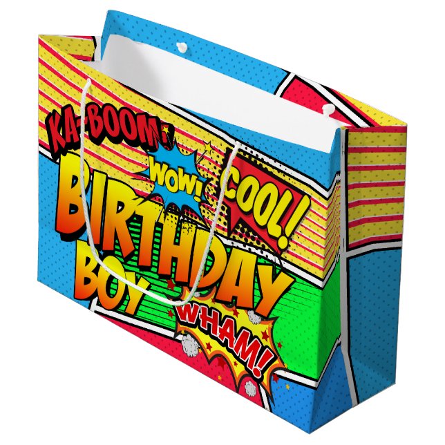 Comic Book Superhero Birthday Party Custom Large Gift Bag (Front Angled)