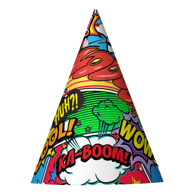 Comic Book Superhero Birthday Party Hat (Front)