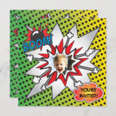 Comic Book Superhero Birthday Party Photo Card (Front/Back)