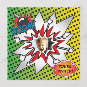 Comic Book Superhero Birthday Party Photo Card