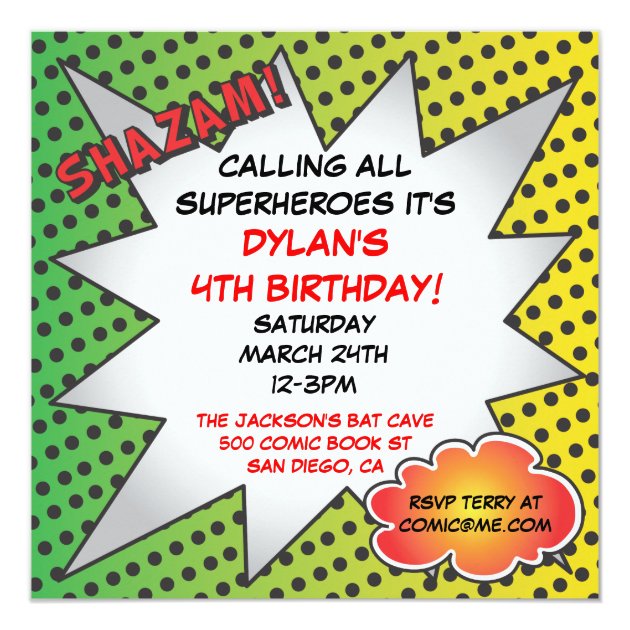 Comic Book Superhero Birthday Party Photo Card
