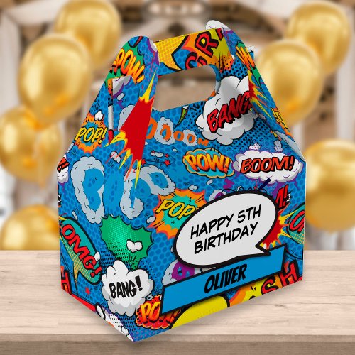 Comic Book Superhero Blue Birthday Party Favor Boxes