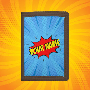 Comic Book Superhero Blue Red Yellow Custom Tri-fold Wallet