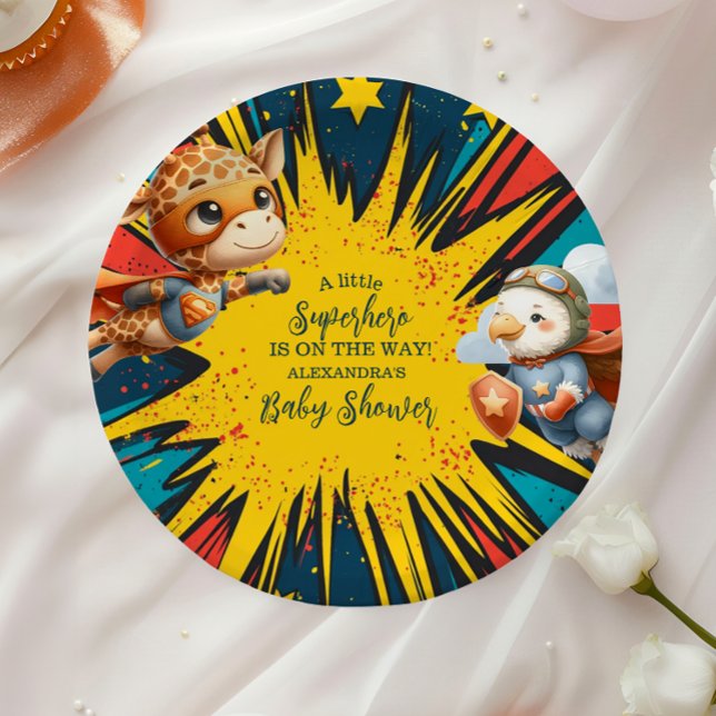 Comic Book Superhero Boy Baby Shower Paper Plates (Creator Uploaded)