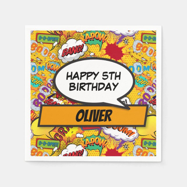 Comic Book Superhero Custom Birthday Party Napkins (Front)