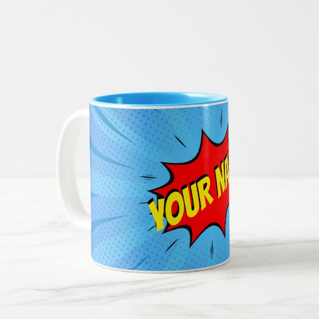 Comic Book Superhero Custom Two-Tone Coffee Mug (Front Left)