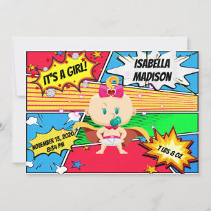 Comic Book Superhero Girl Birth Announcement