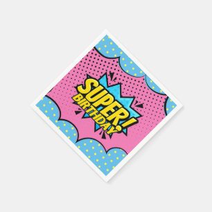Comic book superhero girl birthday napkins