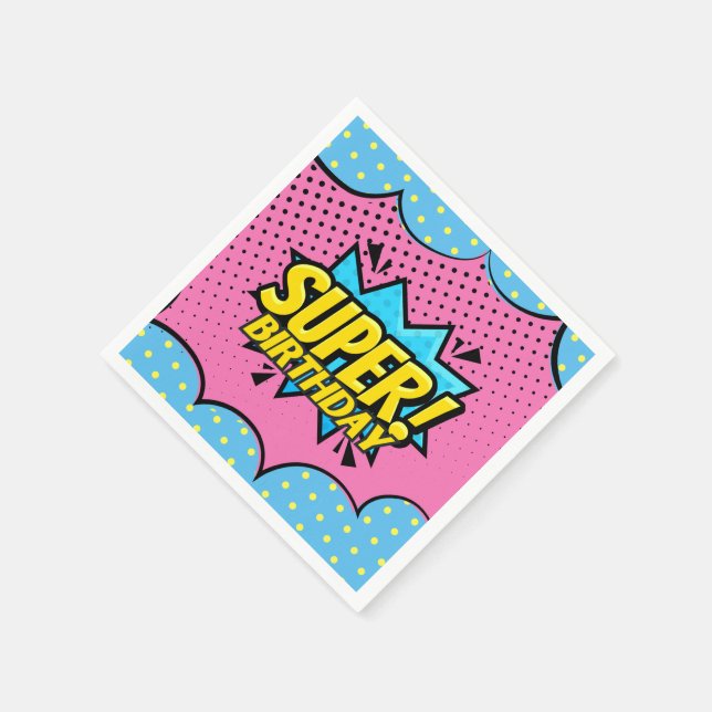 Comic book superhero girl birthday  napkins (Corner)
