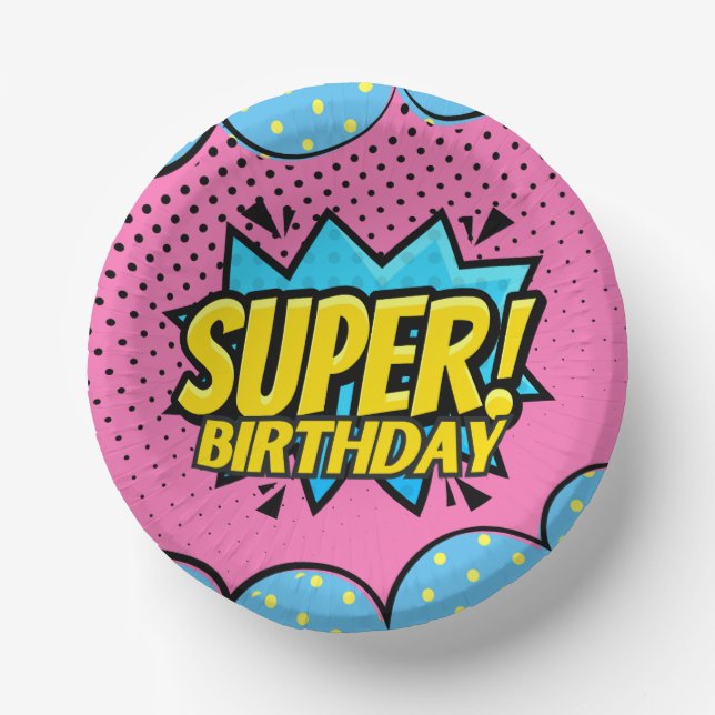 Comic book superhero girl birthday  paper bowls (Front)