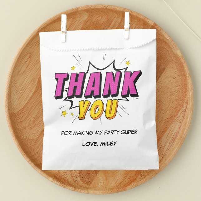 Comic Book Superhero Girl's Birthday Thank You Favor Bag (Superhero Comic Books Favor Bags for Girl's birthday party)
