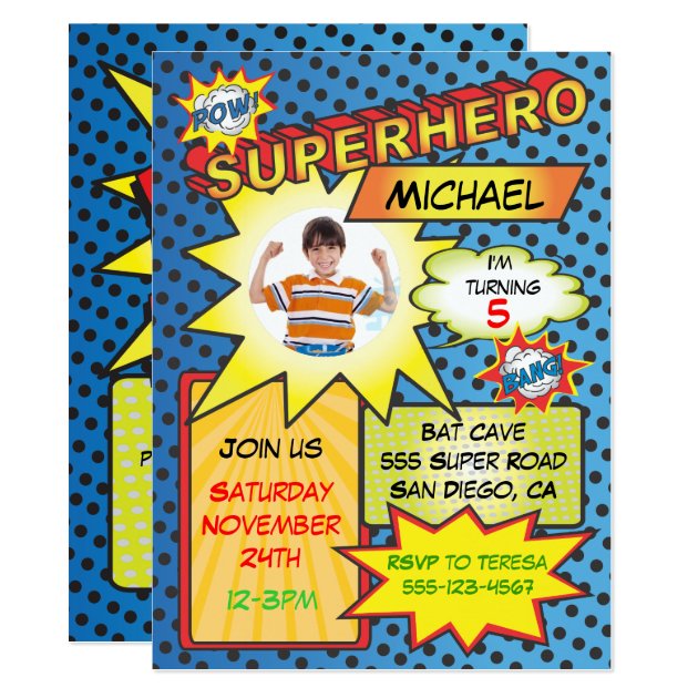 Comic Book Superhero Photo Insert Birthday Party Card