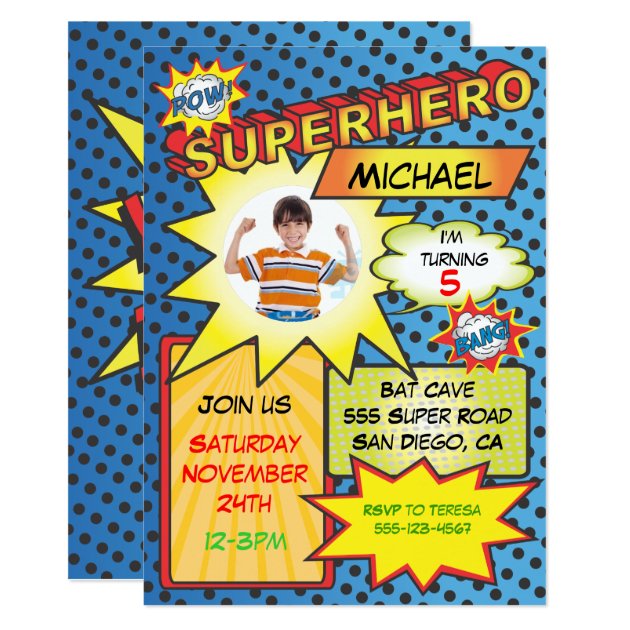 Comic Book Superhero Photo Insert Birthday Party Card