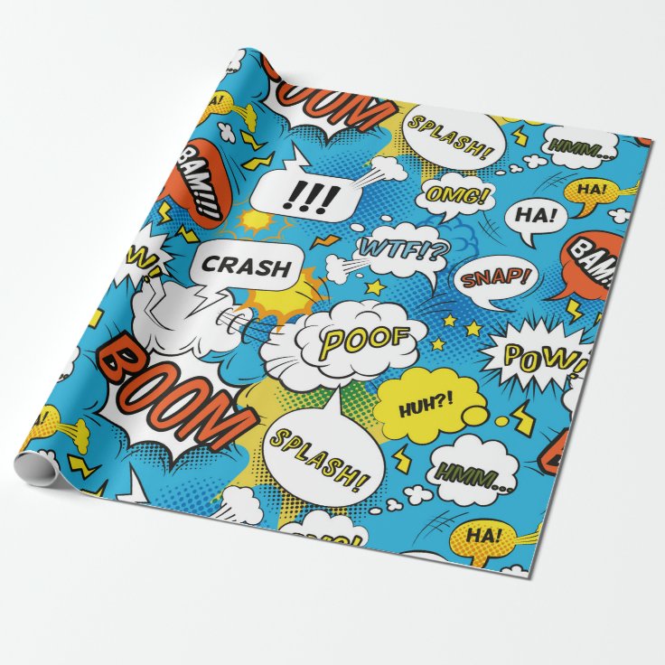 Comic Book Superhero Speech Bubble Pattern Wrapping Paper Zazzle