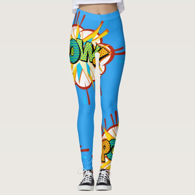 Comic Book Superhero Text POW Colorful Leggings (Front)