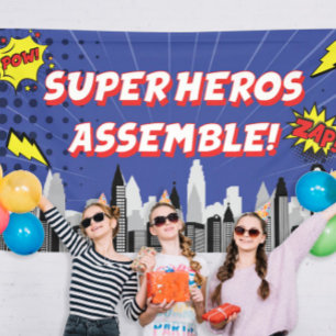 Comic Book Superhero Unique Boy's Birthday  Banner