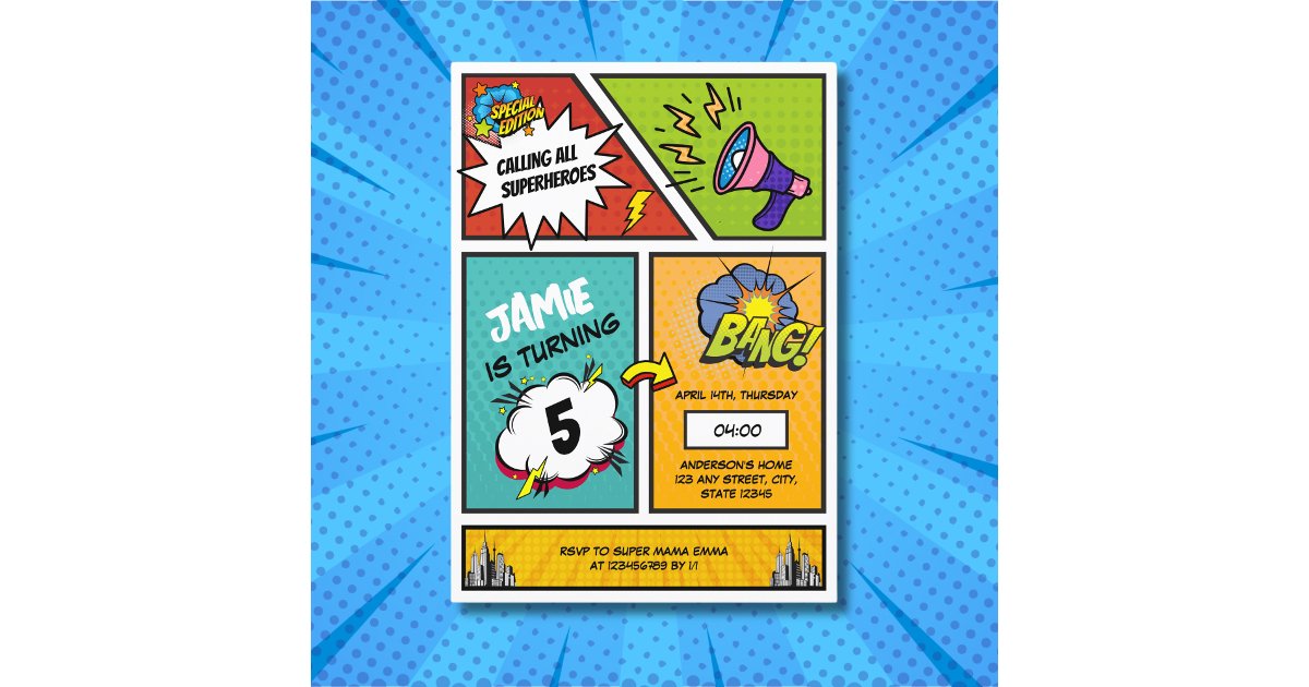 Comic Book Superhero Unique Boy's Birthday Invitation | Zazzle