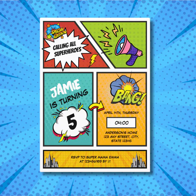 Comic Book Superhero Unique Boy's Birthday Invitation | Zazzle