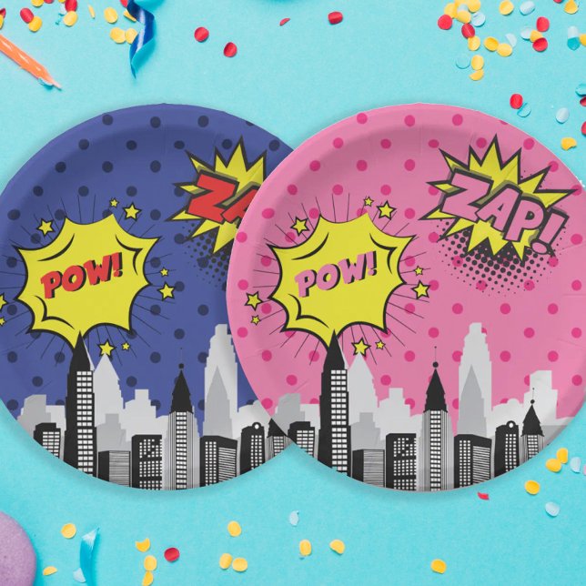 Comic Book Superhero Unique Boy's Paper Plates (Creator Uploaded)