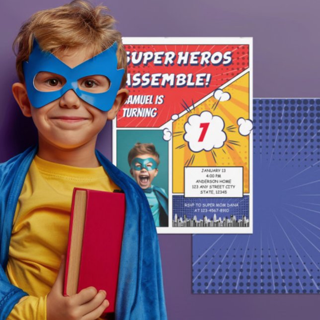 Comic Book Superhero Unique Boy's Photo Birthday Invitation (Creator Uploaded)