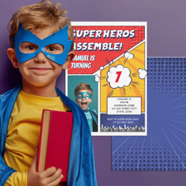Comic Book Superhero Unique Boy's Photo Birthday Invitation | Zazzle