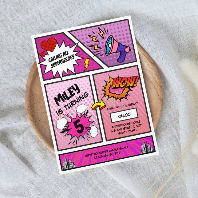 Comic Book Superhero Unique Girl's Birthday Invitation | Zazzle