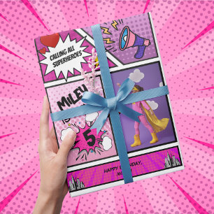 Comic Book Superhero Unique Girl's Birthday Wrapping Paper