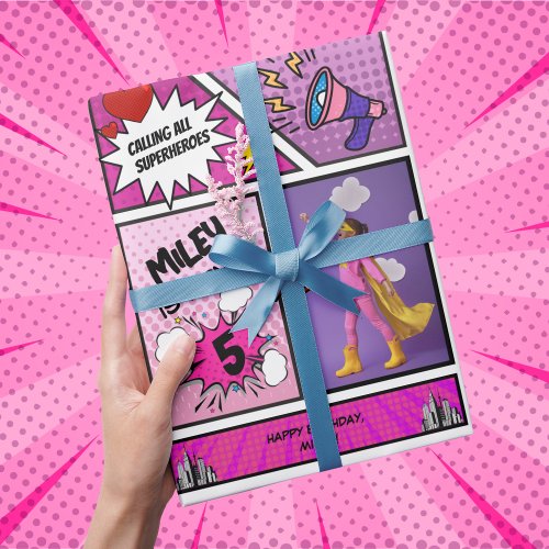 Comic Book Superhero Unique Girls Birthday  Wrapping Paper