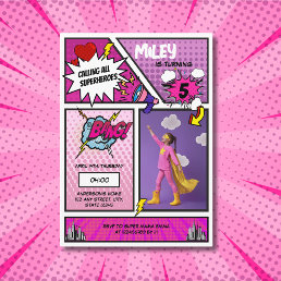 Comic Book Superhero Unique Girl&#39;s Photo Birthday  Invitation